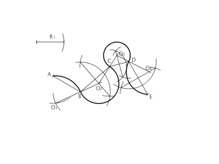 Adaptar curva a una línea poligonal quebrada dado el radio del primer arco.