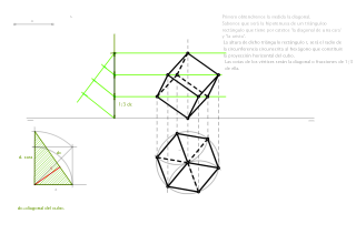 Cubo con una diagonal vertical, conociendo la longitud de su arista.