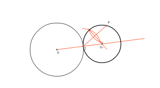 Circunferencia tangente a una circunferencia en el punto T y que pase por un punto exterior P