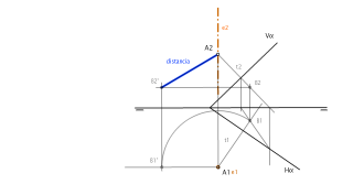 Distancia entre un punto A y un plano oblicuo α.