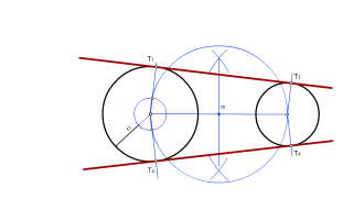 Rectas tangentes exteriores a dos circunferencias por reducción.