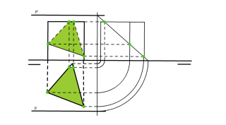 Trazar la sección producida por P, paralelo a LT en el prisma de base triangular.
