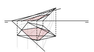 Trazar la sección producida por el plano P en la pirámide oblicua de base cuadrada.