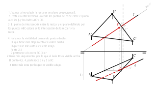 Intersección de recta y plano determinado por tres puntos. Método del plano proyectante