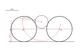 Circunferencias tangentes a una recta y a una circunferencia con radio dado