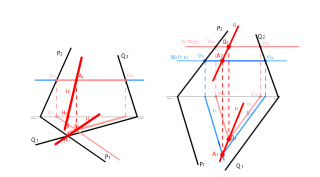 INTERSECCIÓN DE DOS PLANOS CUYAS TRAZAS NO SE CORTAN EN EL DIBUJO 