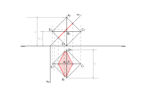 Sección octaedro por plano proyectante vertical