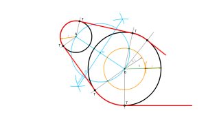 L38 Ej. 3a. Rectas tangentes exteriores a dos circunferencias