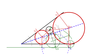 CIRCUNFERENCIAS TANGENTES A DOS RECTAS Y UNA CIRCUNFERENCIA DADAS (RRC)