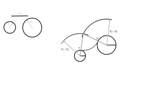 Dadas dos circunferencias de distinto radio, trazar un arco de radio conocido tangente a ambas circunferencias.