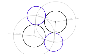 12. Circumferències tangents exteriors a dos donades.