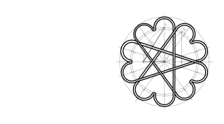 Trazado del rosetón pentalfa de radio 50 mm. 