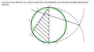 CONSTRUCCIÓN DE UN ENEÁGONO REGULAR INSCRITO EN UNA CIRCUNFERENCIA DE 6 CM