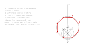 Trazado del octógono regular de lado 30 mm. 