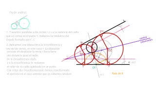 Traza las circunferencias tangentes a la circunferencia de centro P y las rectas r y s. 