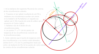 4. Dibuja las circunferencias tangentes a otra dada de centro O y que pasen por los puntos P y Q. 