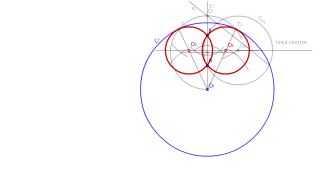 Circunferencias tangentes a una dada y que pasen por dos puntos.