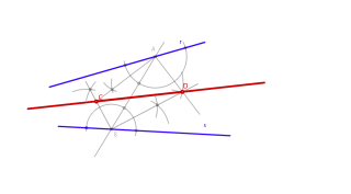 Bisectriz de dos rectas que se cortan fuera de los límites del papel