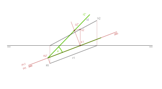Hallar el ángulo que forma la recta con el plano de proyección horizontal (mediante cambio de plano).