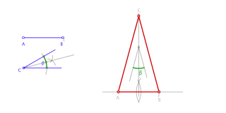 Triángulo isósceles conocida la base  y el ángulo opuesto 