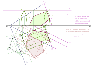 Sección de un plano oblicuo a un prisma pentagonal apoyado en PH sobre uno de sus planos verticales. 