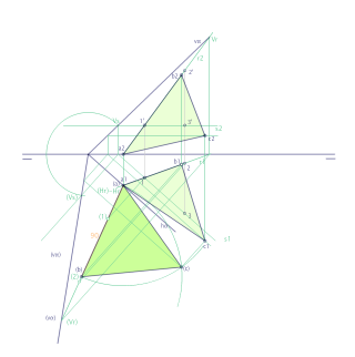 Trazar un triángulo equilátero contenido en un plano (l=90mm, AB en la recta 1-2, A en el PH). 