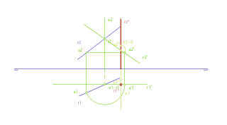 Mediante giros, transformar una recta oblicua en una recta vertical o en una recta de punta. 