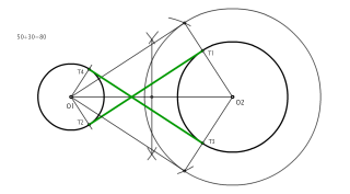 Rectas tangentes interiores a 2 circunferencias