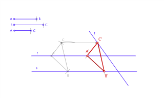 Trazar el triángulo ABC situando un vértice en cada una de las rectas dadas.